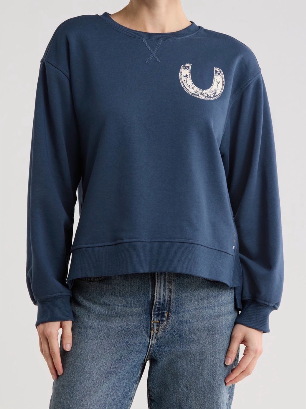 Scotch & Soda Oversized Horseshoe Side Vent Sweatshirt Blue NWT L